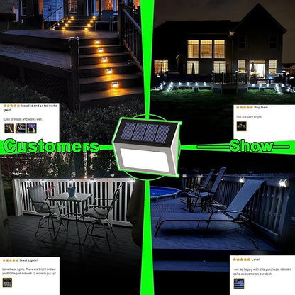 JSOT Solar Fence Lights - 16 Pack Solar Light Outdoor for Deck Stair Step-Cold White-16Pack
