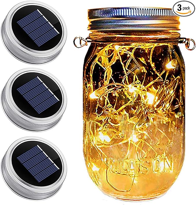 Dracarys 3 Pack Mason Jar Solar Lights Lids, Solar Fairy LED Lights (NO Jars&Hanger), Festival Garden Shed Windows Party Decor Lanterns String Outdoor