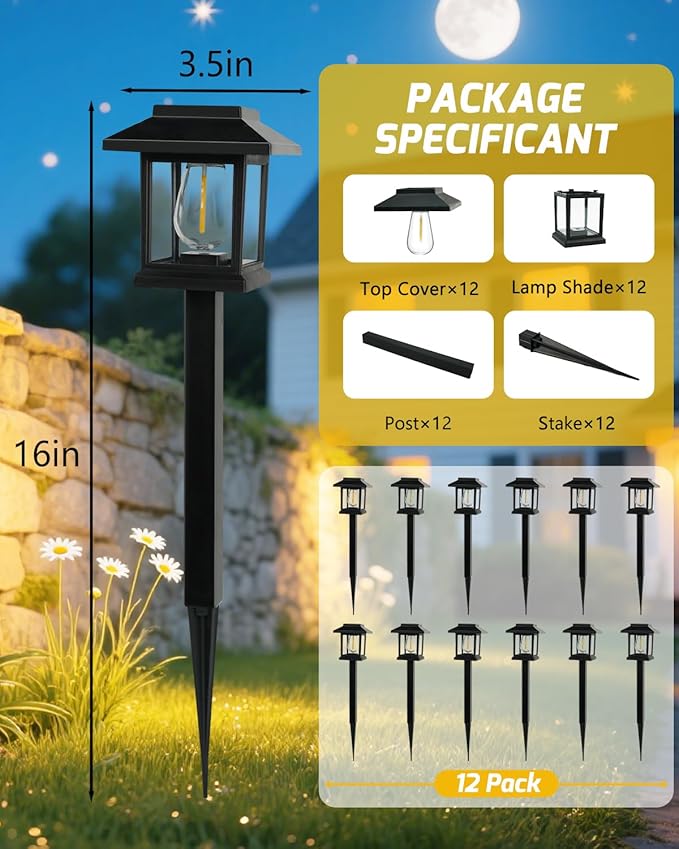 Albelt Solar Pathyway Lights Outdoor, 12 Pack Waterproof Solar Garden Lights with Auto On/Off, Landscape Lighting for Garden, Yard, Pathway, Patio, Driveway Decor