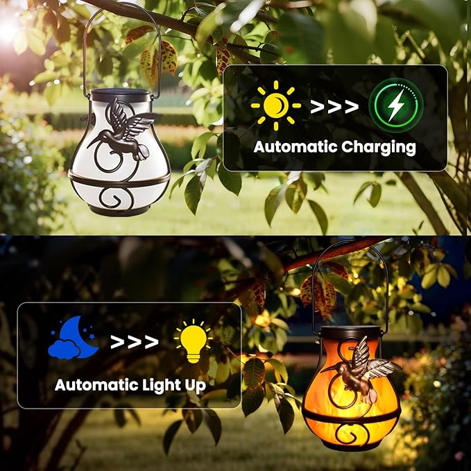 Courtyard Solar Hanging Lanterns 2-Pack, Charming Yard Decor
