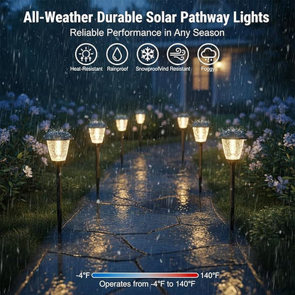 XMCOSY+ Solar Lights Pathway Outdoor - 2 LED Modes 10/25 LM Solar Powered Yard Garden Lighting, Waterproof IP65 Glass Stainless Steel Landscape Lights for Driveway Walkway Sidewalk Decor (Warm White)