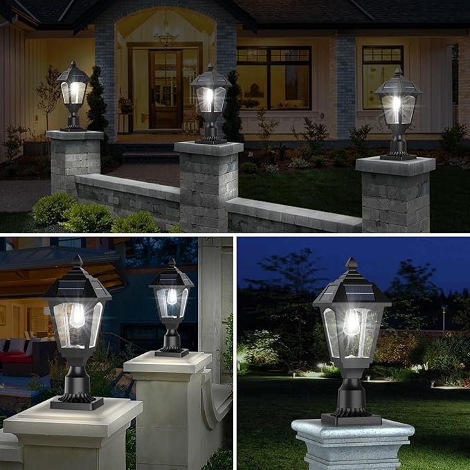 Solar Post Lights Outdoor, Aluminium Solar Lamp Post Light with Pier Mount Base, Outside Decor for Yard Garden Pole Pillar, 100 Lumens (Cool White) ﻿