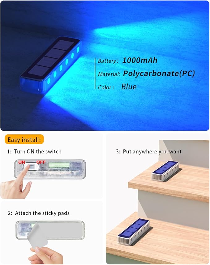 Blue Solar Lights for Outside,4 Pack Solar Deck Lights Outdoor Waterproof LED,Blue Step Light for Outside,Dock Light Solar Powered Waterproof for Deck,Steps,Dock,Driveway,Stair,Path