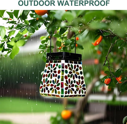 VOREEN Mosaic Glass Solar Lantern & Table Lamp, 600mAh Solar Powered Outdoor Light, Dual Modes Warm White & RGB, Waterproof IP44 Garden Patio Yard Decor, Handmade Gift for Women Mom Friends