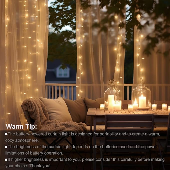 Outdoor String Lights, 8ft Warm White Waterproof LED