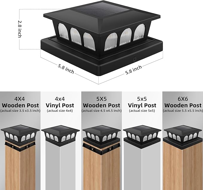 8-Pack Solar Post Cap Lights, Warm White Waterproof
