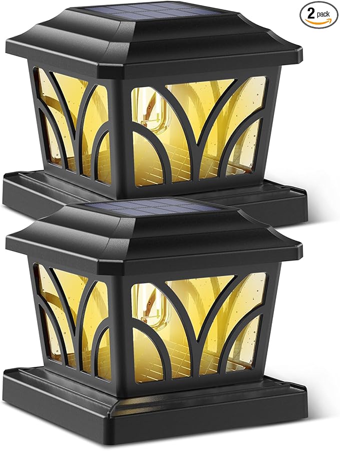 2-Pack Warm White Solar Deck Post Lights, Outdoor LED Caps
