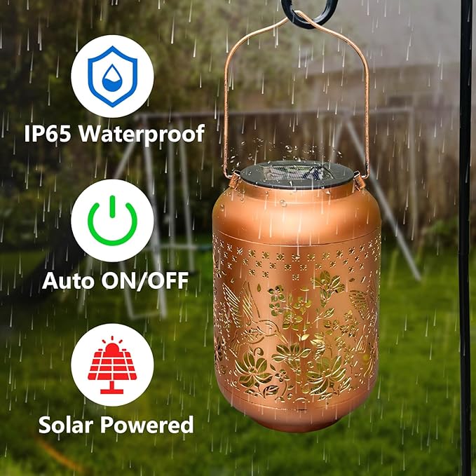 Solar Lanterns Outdoor Waterproof, Hummingbird Hanging Solar Lantern Garden Decor Birthday Gifts for Women Mom Grandma, Metal Solar Powered Lanterns Garden Decoration for Yard, Patio, Backyard, Porch