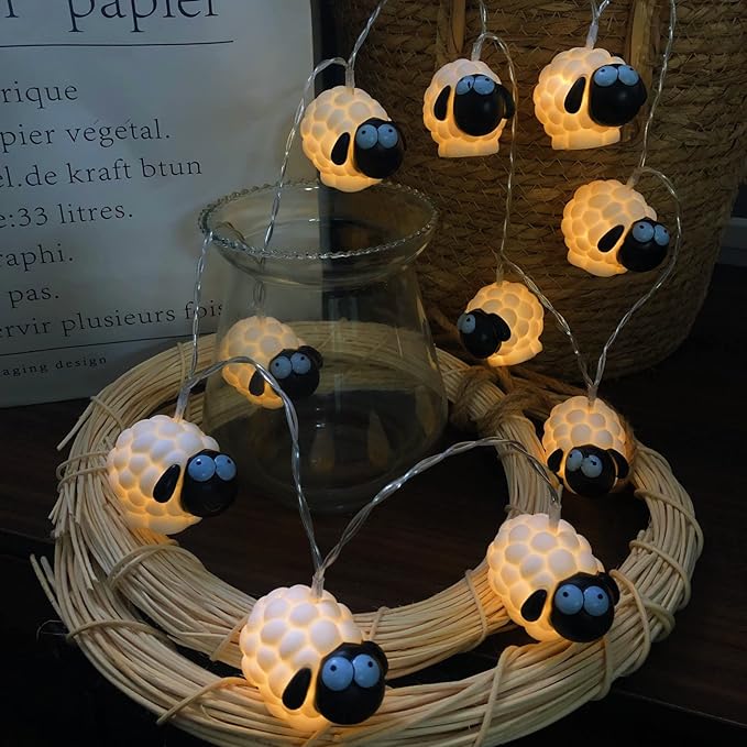 Cute Painted Sheep Night Light LED Sheep Ornaments String Lights Black Sheep Fairy Light Battery Powered Indoor Outdoor Party Decor Night Light (20LED, Black Sheep)