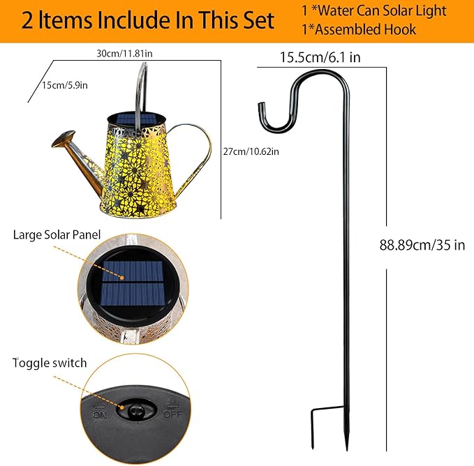 Solar Watering Can Lights, Large Retro Metal Hanging Solar Lights Outdoor Waterproof, Birthday Gifts for Women Mom Grandma Garden Decor Yard Light LED Decoration Outside for Porch Lawn Patio