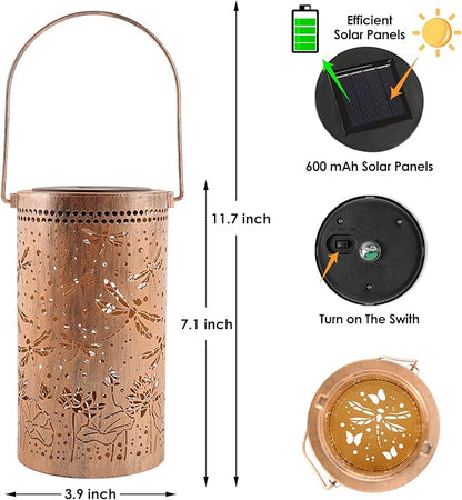 Fabuday Dragonfly Lotus Outdoor Solar Lantern Waterproof - Hanging Solar Power 8 Color Light Led for Outside, Garden Decor for Patio, Porch, Balcony, Yard and Deck, Gardening Gifts for Women Mom