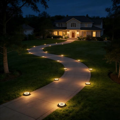 Flacchi Solar Lights Outdoor - Solar Powered Ground Lights Outdoor Solar Disk Light Waterproof Landscape Light for Patio Yard Pathway Walkway Driveway (Warm White, 2 Pack)