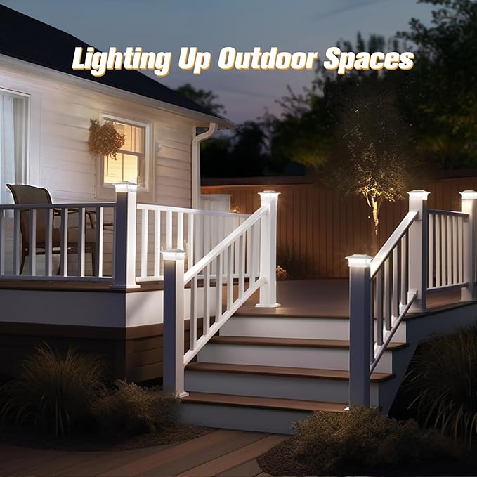 Solar Post Cap Lights Outdoor 8pack, Waterproof Solar Powered Deck Fence Post Lights for 4x4 Wood/Vinyl Posts, Solar Outdoor LED Light with Cool/Warm Lighting (White, 8pack)