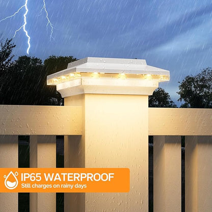 4x4 Solar Post Cap Lights Upgraded, Brighter and Extended Beam to Light Post Fence Deck with Warm/White Lights, Waterproof Outdoor Posts Solar Lights for Patio Porch Vinyl/Wooden Posts 8 Pack