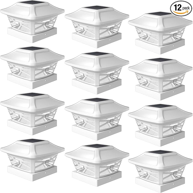 12-Pack Solar Post Cap Lights, White Waterproof