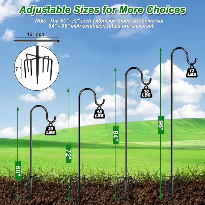 Heavy-Duty Shepherd's Hooks 2-Pack, 72" Garden