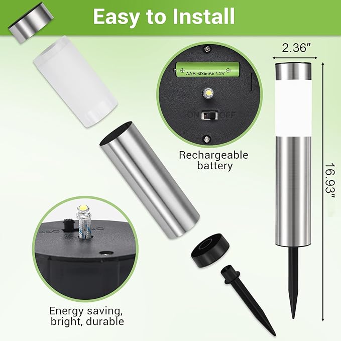8 Pack Solar Pathway Lights Outdoor, Solar Walkway Lights with Polished Stainless Steel Layer, IP45 Waterproof Outdoor Solar Lights for Garden Yard Landscape Driveway Patio Deco