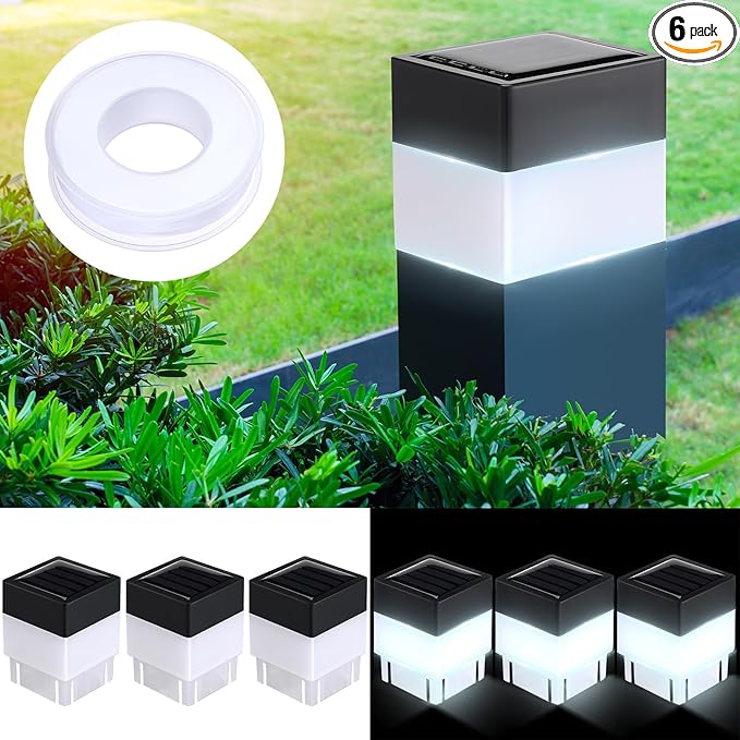 6 Pack Solar Fence Post Cap Lights 2In x 2In (5cm x 5cm) Solar Post Cap Fence Lights for Garden, Gazebos, Street Wall