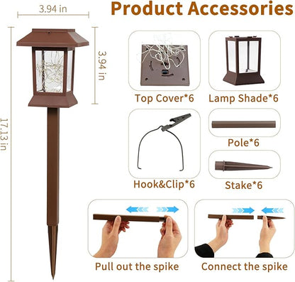 6Pack Solar Pathway Lights Outdoor Waterproof IP65, Solar Lights Outdoor with Hook, Upgraded 1000mAH Battery, Up to 12Hrs, Auto On/Off, Garden Decor for Yard, Driveway, Walkway (LED)