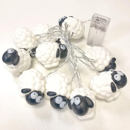 Cute Painted Sheep Night Light LED Sheep Ornaments String Lights Black Sheep Fairy Light Battery Powered Indoor Outdoor Party Decor Night Light (10LED, Black Sheep)
