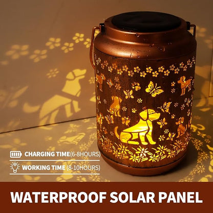 2-Pack Labrador Dog Solar Lanterns Outdoor,Metal Hanging Solar Lights with Labrador Dog Projection-Waterproof Garden Decor for Yard,Patio,Backyard,Porch-Gifts for Women,Mom,Grandma,Sister