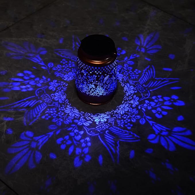 Hummingbird Solar Colorful Lanterns Outdoor Waterproof Hanging, Automatic Color Changing Light, Metal Decor Lanterns for Garden Patio Yard Lawn Backyard, Gifts for Women Mom Grandma