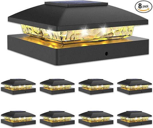 VOLISUN 4x4 Solar Post Cap Light 8pack,Solar Fence - Post Lights Outdoor Waterproof for Wooden/Vinyl Post,Black Deck Post Cap Light Solar Powered with Warm White for Garden/Patio/Porch