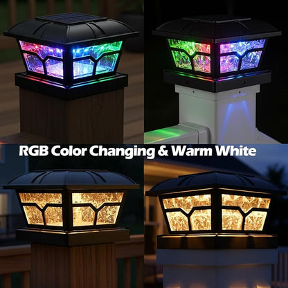 SIEDiNLAR Solar Post Cap Lights Outdoor 2 Color Modes for 4x4 5x5 6x6 Wooden Vinyl Posts Fence Deck Patio Decoration RGB Color Changing/Warm White Lighting Black (6 Pack)