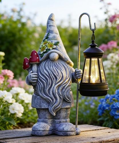 Garden Gnome Statue with Lantern: Outdoor Sculpture Decor for Home Yard Lawn Balcony Patio Porch - Mothers Day Gifts for Mom Women Grandma