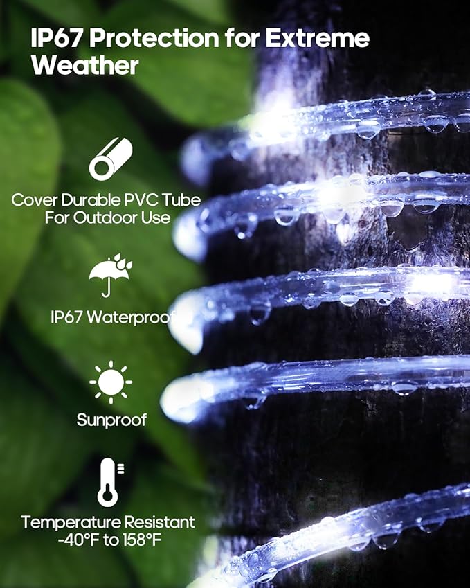 ICRGB Solar Lights Outdoor, 66FT 200LED 1800mah Solar Rope Lights with Remote, Type C, 19 Modes and Timer, IP67 Waterproof for Outdoor Christmas Pool Patio Porch Tree Wedding, Cool White to Multicolor