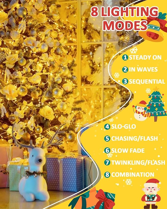 2 Pack Christmas String Lights Battery Operated with Timer, 66FT 200 LED Waterproof Twinkle Lights, 8 Modes Fairy Light for Indoor and Outdoor Bedroom Garland Tree Christmas Decorations (Warm White)