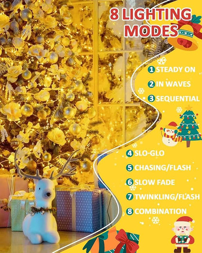 2 Pack Christmas String Lights Battery Operated with Timer, 66FT 200 LED Waterproof Twinkle Lights, 8 Modes Fairy Light for Indoor and Outdoor Bedroom Garland Tree Christmas Decorations (Warm White)