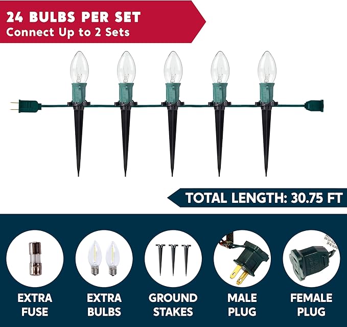 C9 Pathway Lights 24-Pack, 30.75ft LED Stakes