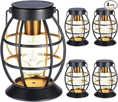 LeiDrail Solar Lantern Outdoor Hanging Waterproof Lights, Metal LED Lanterns Sun Powered Landscape Decor for Table Garden Yard Patio Pathway Porch 4 Pack