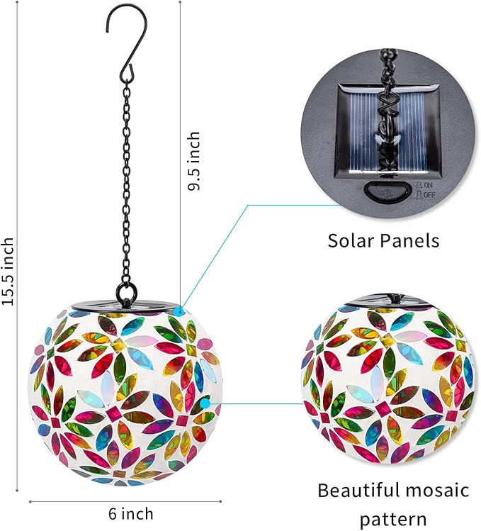 Mosaic Solar Lanterns, Waterproof LED Backyard Lights
