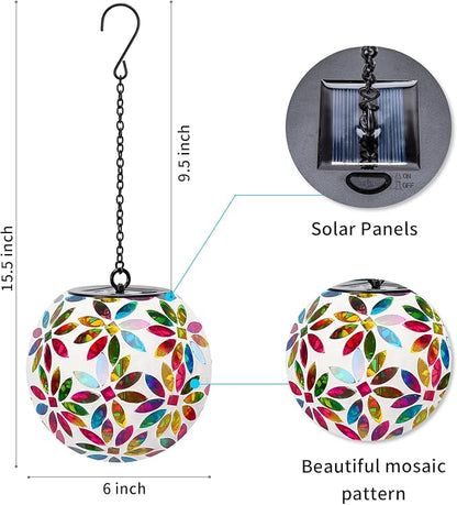 VCUTEKA Hanging Solar Lanterns Mosaic Solar Lights with Hook Up, Outdoor Garden Lights Decor for Yard Tree Fence Patio, Multicolor