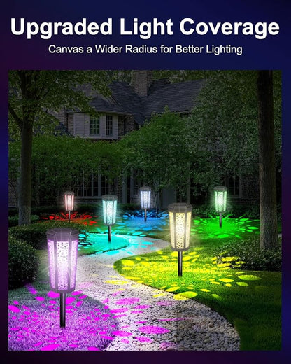 Solar Powered Pathway Lights Outdoor Warm White & RGB Color Changing LED Landscape Decor Waterproof for Patio, Yard, Walkway, Garden, Auto On/Off 4 Pack 2 Modes (Cool White & Multicolor, 6 Pack)