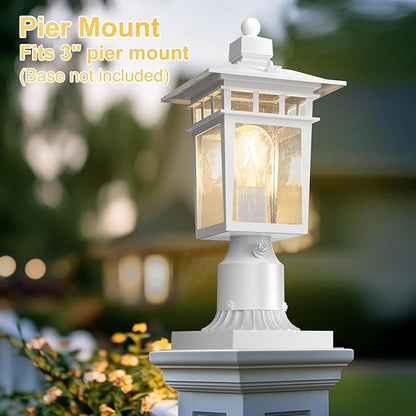 Dusk to Dawn Outdoor Post Lights, Waterproof Lamp Post Light Fixture, Aluminum Lamp Posts Outdoor Lighting Pole Lantern for Outside Yard Patio Pathway Garden Deck, Hard Wired (2 Pack, White)
