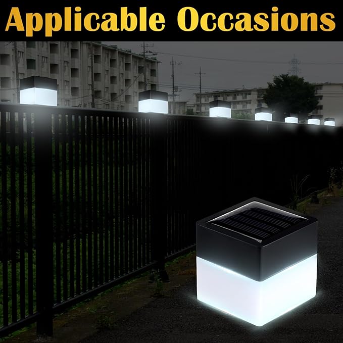 6 Pack Solar Fence Post Cap Lights 2In x 2In (5cm x 5cm) Solar Post Cap Fence Lights for Garden, Gazebos, Street Wall