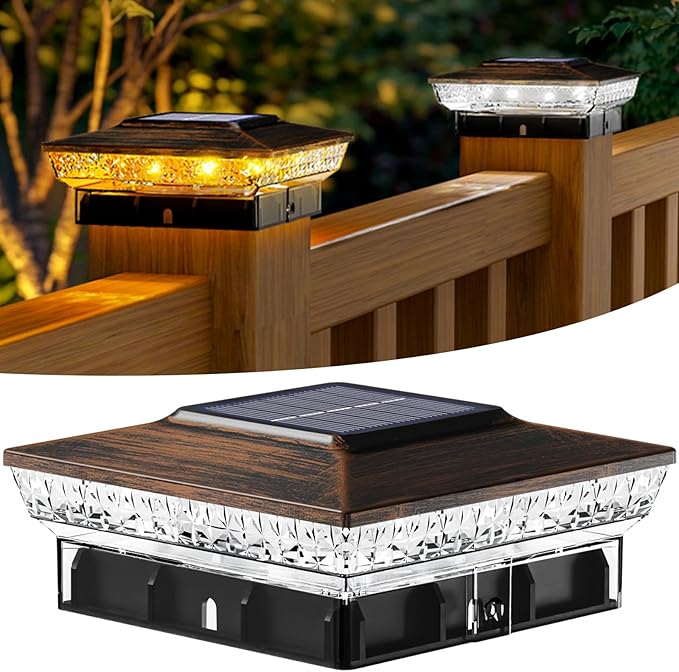 Solar Post Cap Lights, 2-Mode Waterproof LED