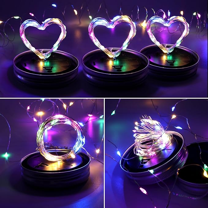 ZNYCYE Solar Mason Jar Lights, 12 Pack 30 LED Firefly Fairy String Lights, Waterproof Outdoor Solar Mason Jar Lid Lights with Hangers(NO Jars) for Patio Garden Yard Wedding Decoration - Multicolor