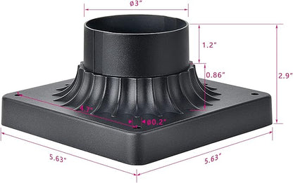 3 Inch Outdoor Post Light Base, Black Pier Mount Base, Universal Square Lamp Post Base, Heavy Duty Pole Mount Adapter for Exterior Garden Patio Driveway Yard Light Post, 1PK