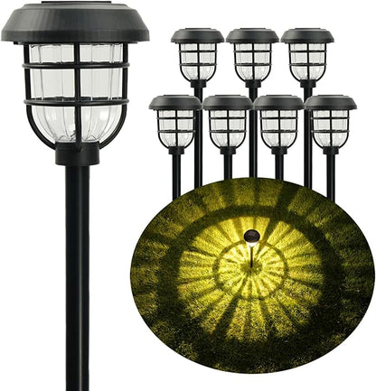 Solar Pathway Lights Outdoor, 8 Pack Bright LED Stake Lights, Waterproof IP65, Auto On Off Dusk to Dawn, Long-Lasting Battery (1000mAh), Up to 12 Hours Lighting for Walkway, Yard & Garden Decor