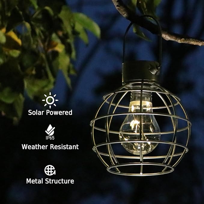 Courtyard Solar Hanging Lanterns 2-Pack, Elegant Porch Decor
