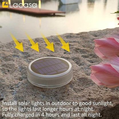 Lacasa Solar Deck Lights, 4 Pack 30LM Outdoor Solar Powered Step Lights, LED Dock Lights Warm White 2700K Light up All Night IP68 Waterproof Auto ON/Off for Garden Stairs Driveway Pathway Lighting