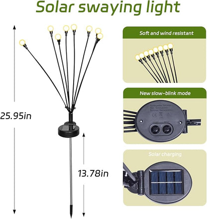2 Packs Firefly Lights Solar Outdoor, 16 LED Warm Solar Walkway Lights Outdoor, Waterproof Garden Decor with 2 Modes, Lawn Lights for Front Yard Backyard Yard and Pathway