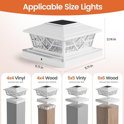 APONUO Solar Post Cap Lights 6 Pack for 4x4 5x5 6x6 Wood Vinyl Fences - Post Lights Solar Powered, IP64 Waterproof, Auto On/Off, for Deck Patio Yard (Warm & Cool White)