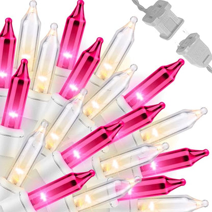 LAMPHOME Pink Clear Christmas Valentine's String Lights 100 Mini Incandescent Fairy Light，20 Ft White Wire Galentine's Day Lights Indoor & Outdoor Party Patio Bedroom Xmas Tree Garland Decoration