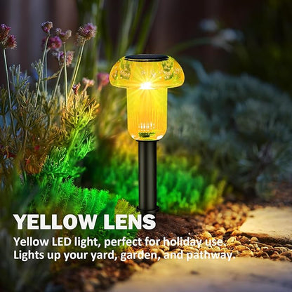 Easter Solar Pathway Lights Outdoor Decorative 4 Pack, Yellow LED Mushroom Solar Lights Outdoor Waterproof Solar Powered Decor for Yard Driveway Patio, Valentines Day Halloween Christmas Garden Decor