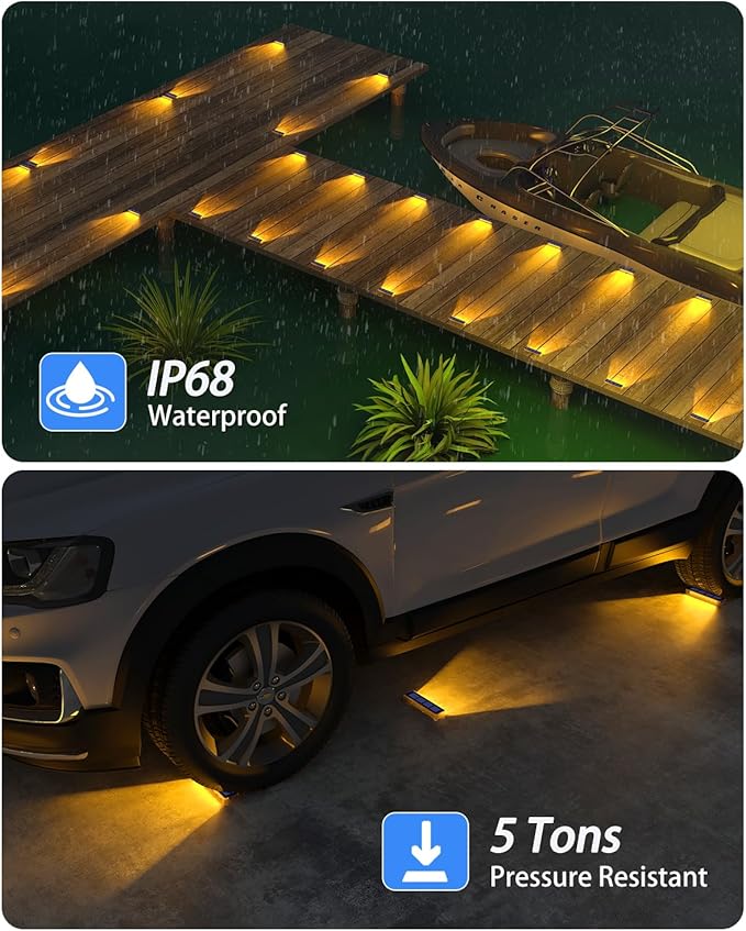 Solar Step Lights for Outside, 2 Pack Solar Stair Lights, Warm White Outdoor Deck Light Waterproof, Outdoor Light Solar Powered for Deck, Dock, Pathway, Porch, Path, Ground, Backyard